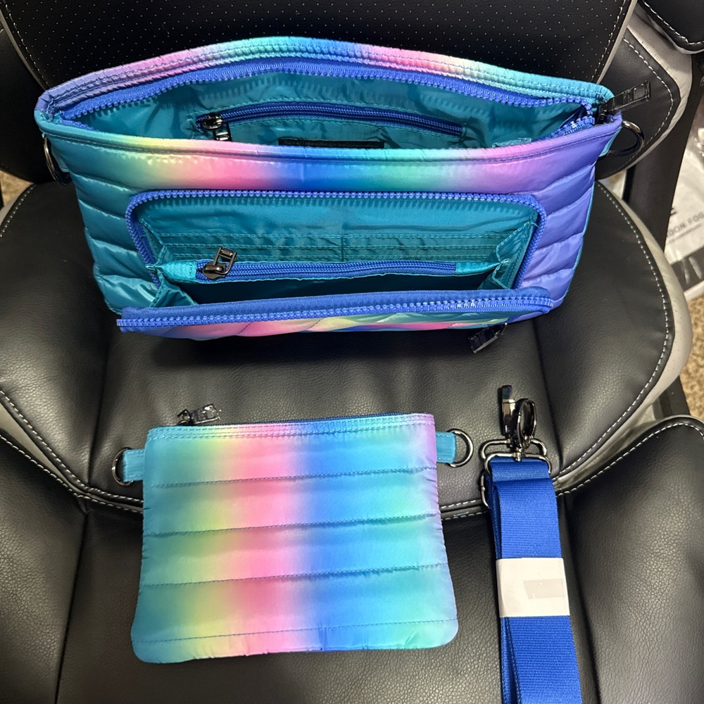 Think Royln Crossbody Bag Blue Lagoon Ombré w/RFID Protection & Pouch - Picture 10 of 10
